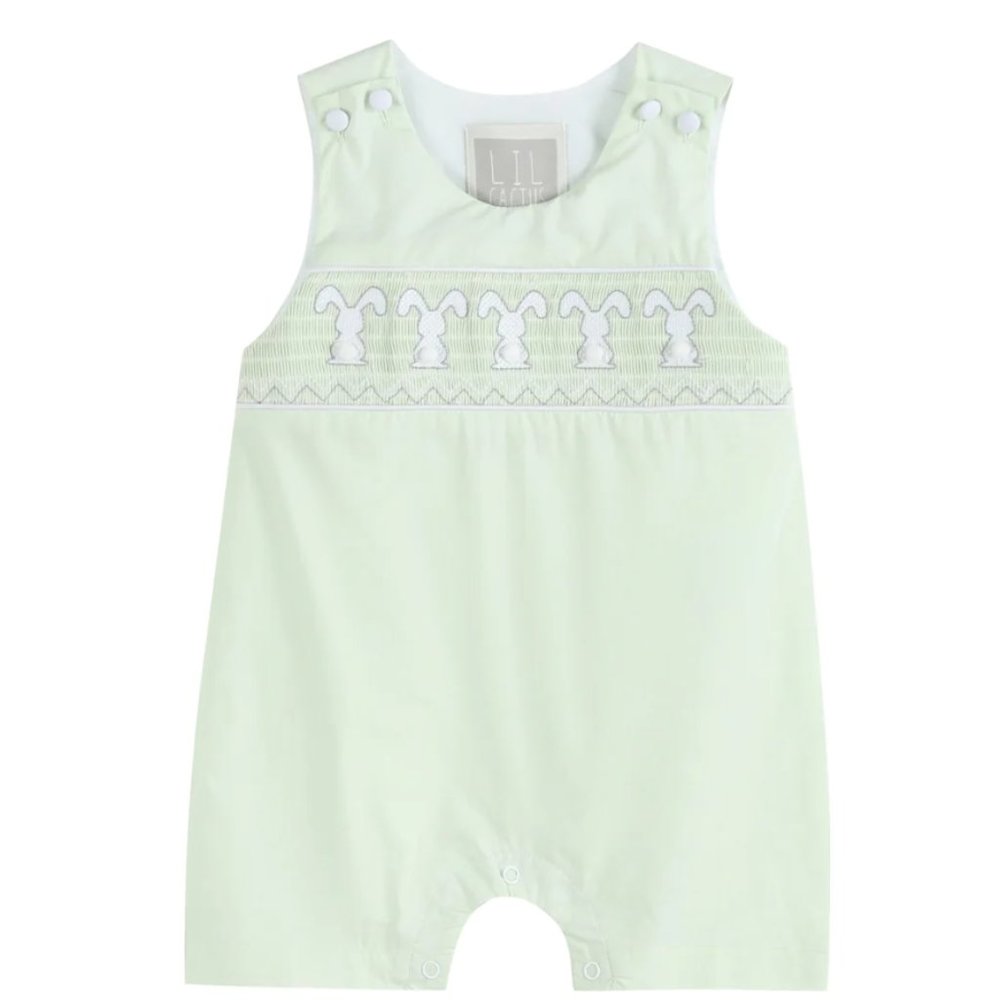 Lil Cactus Honeydew Green Bunny EASTER Smocked Shortalls Jon Jon Romper 3-6m